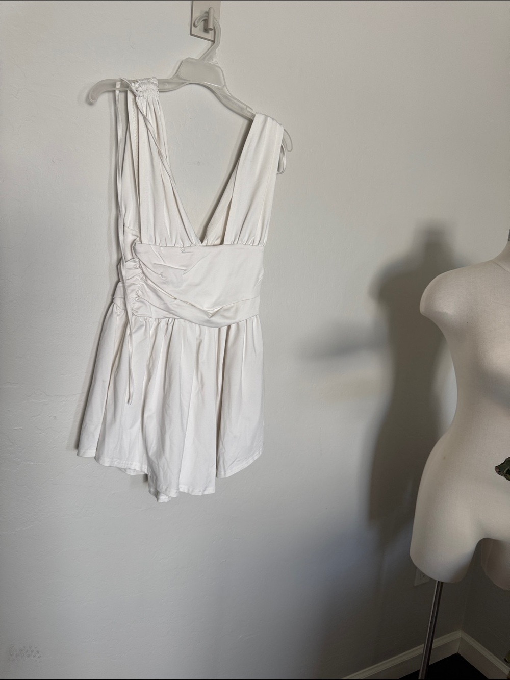 White V-Neck Sleeveless Wrap Dress